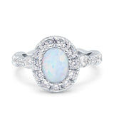 Oval Art Deco Halo Wedding Bridal Ring Lab Created White Opal 925 Sterling Silver