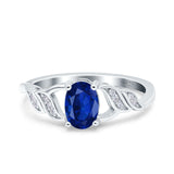 Oval Art Deco Engagement Bridal Ring Simulated Blue Sapphire CZ 925 Sterling Silver