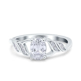 Oval Art Deco Engagement Bridal Ring Simulated Cubic Zirconia 925 Sterling Silver