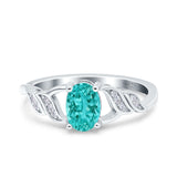 Oval Art Deco Engagement Bridal Ring Simulated Paraiba Tourmaline CZ 925 Sterling Silver