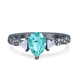 Art Deco Pear Shape Wedding Bridal Ring Black Tone, Simulated Paraiba Tourmaline CZ 925 Sterling Silver