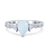 Art Deco Pear Shape Wedding Bridal Ring Lab Created White Opal 925 Sterling Silver