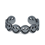 Smiley Face Toe Ring Black Tone Adjustable Band 925 Sterling Silver (4mm)