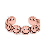 Smiley Face Toe Ring Rose Tone Adjustable Band 925 Sterling Silver (4mm)