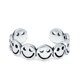 Smiley Face Toe Ring Adjustable Band 925 Sterling Silver (4mm)