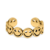 Smiley Face Toe Ring Yellow Tone Adjustable Band 925 Sterling Silver (4mm)