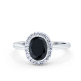 Halo Art Deco Oval Wedding Bridal Ring Simulated Black CZ 925 Sterling Silver