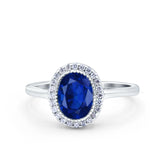 Halo Art Deco Oval Wedding Bridal Ring Simulated Blue Sapphire CZ 925 Sterling Silver