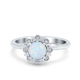 Halo Floral Style Art Deco Round Wedding Engagement Ring Lab Created White Opal 925 Sterling Silver