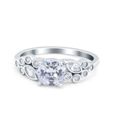 Vintage Style Cushion and Marquise Wedding Ring Simulated Cubic Zirconia 925 Sterling Silver