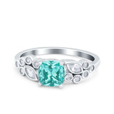 Vintage Style Cushion and Marquise Wedding Ring Simulated Paraiba Tourmaline CZ 925 Sterling Silver