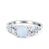 Vintage Style Cushion and Marquise Wedding Ring Lab Created White Opal 925 Sterling Silver