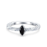 Vintage Style Twisted Band Marquise Wedding Ring Simulated Black CZ 925 Sterling Silver