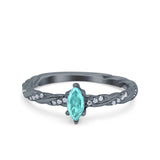 Vintage Style Twisted Band Marquise Wedding Ring Black Tone, Simulated Paraiba Tourmaline CZ 925 Sterling Silver