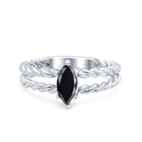 Double Rope Twisted Style Art Deco Marquise Wedding Ring Simulated Black CZ 925 Sterling Silver