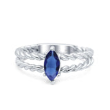 Double Rope Twisted Style Art Deco Marquise Wedding Ring Simulated Blue Sapphire CZ 925 Sterling Silver