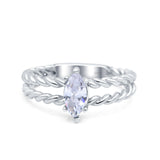 Double Rope Twisted Style Art Deco Marquise Wedding Ring Simulated Cubic Zirconia 925 Sterling Silver