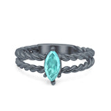 Double Rope Twisted Style Art Deco Marquise Wedding Ring Black Tone, Simulated Paraiba Tourmaline CZ 925 Sterling Silver