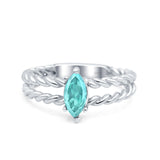 Double Rope Twisted Style Art Deco Marquise Wedding Ring Simulated Paraiba Tourmaline CZ 925 Sterling Silver