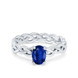 Celtic Weave Braided Style Oval Wedding Ring Simulated Blue Sapphire CZ 925 Sterling Silver