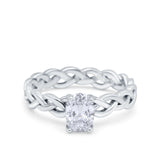 Celtic Weave Braided Style Oval Wedding Ring Simulated Cubic Zirconia 925 Sterling Silver