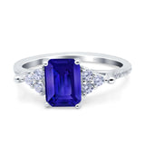 Art Deco Emerald Cut Wedding Bridal Ring Simulated Blue Sapphire CZ 925 Sterling Silver