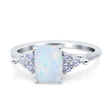 Art Deco Emerald Cut Wedding Bridal Ring Lab Created White Opal 925 Sterling Silver