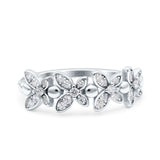 Half Eternity Flower Ring Wedding Round Simulated Cubic Zirconia 925 Sterling Silver (7mm)