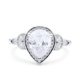 Halo Art Deco Wedding Pear Ring Simulated Cubic Zirconia 925 Sterling Silver