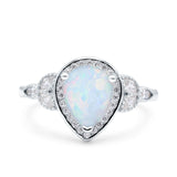 Halo Art Deco Wedding Pear Ring Lab Created White Opal 925 Sterling Silver