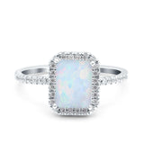 Emerald Cut Art Deco Wedding Ring Lab Created White Opal 925 Sterling Silver