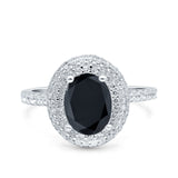 Halo Oval Art Deco Wedding Ring Simulated Black CZ 925 Sterling Silver