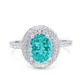 Halo Oval Art Deco Wedding Ring Simulated Paraiba Tourmaline CZ 925 Sterling Silver