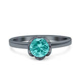 Art Deco Wedding Bridal Ring Round Black Tone, Simulated Paraiba Tourmaline CZ 925 Sterling Silver