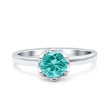 Art Deco Wedding Bridal Ring Round Simulated Paraiba Tourmaline CZ 925 Sterling Silver