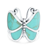 Butterfly Band Oxidized Thumb Ring Simulated Turquoise CZ 925 Sterling Silver