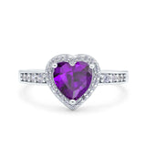 Heart Promise Ring Halo Simulated Amethyst CZ 925 Sterling Silver