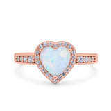 Heart Promise Ring Halo Rose Tone, Lab Created White Opal 925 Sterling Silver
