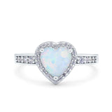 Heart Promise Ring Halo Lab Created White Opal 925 Sterling Silver