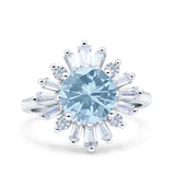 Art Deco Wedding Bridal Ring Baguette Round Simulated Aquamarine CZ 925 Sterling Silver