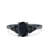 Art Deco Oval Wedding Bridal Ring Black Tone, Simulated Black CZ 925 Sterling Silver