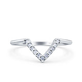 Curved Contour Half Eternity Chevron Midi Ring Wedding Band Round Pave Simulated CZ 925 Sterling Silver (8mm)