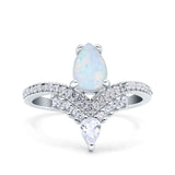 Art Deco Solitaire Accent Pear Wedding Bridal Ring Band Lab Created White Opal 925 Sterling Silver