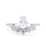 Art Deco Solitaire Accent Pear Wedding Bridal Ring Band Simulated Cubic Zirconia 925 Sterling Silver