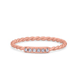 Half Eternity Ring Wedding Engagement Rope Band Round Rose Tone, Simulated CZ 925 Sterling Silver (2mm)
