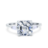 Asscher Cut Art Deco Wedding Ring Bridal Baguette Simulated Cubic Zirconia 925 Sterling Silver