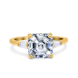 Asscher Cut Wedding Ring Cubic Zirconia Yellow Tone 925 Sterling Silver Wholesale