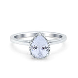 Vintage Style Solitaire Accent Pear Wedding Ring Simulated Cubic Zirconia 925 Sterling Silver