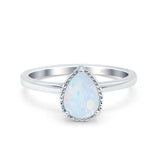 Vintage Style Solitaire Accent Pear Wedding Ring Lab Created White Opal 925 Sterling Silver
