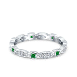 Full Eternity Stackable Ring Wedding Band Round Simulated Green Emerald CZ 925 Sterling Silver (3mm)